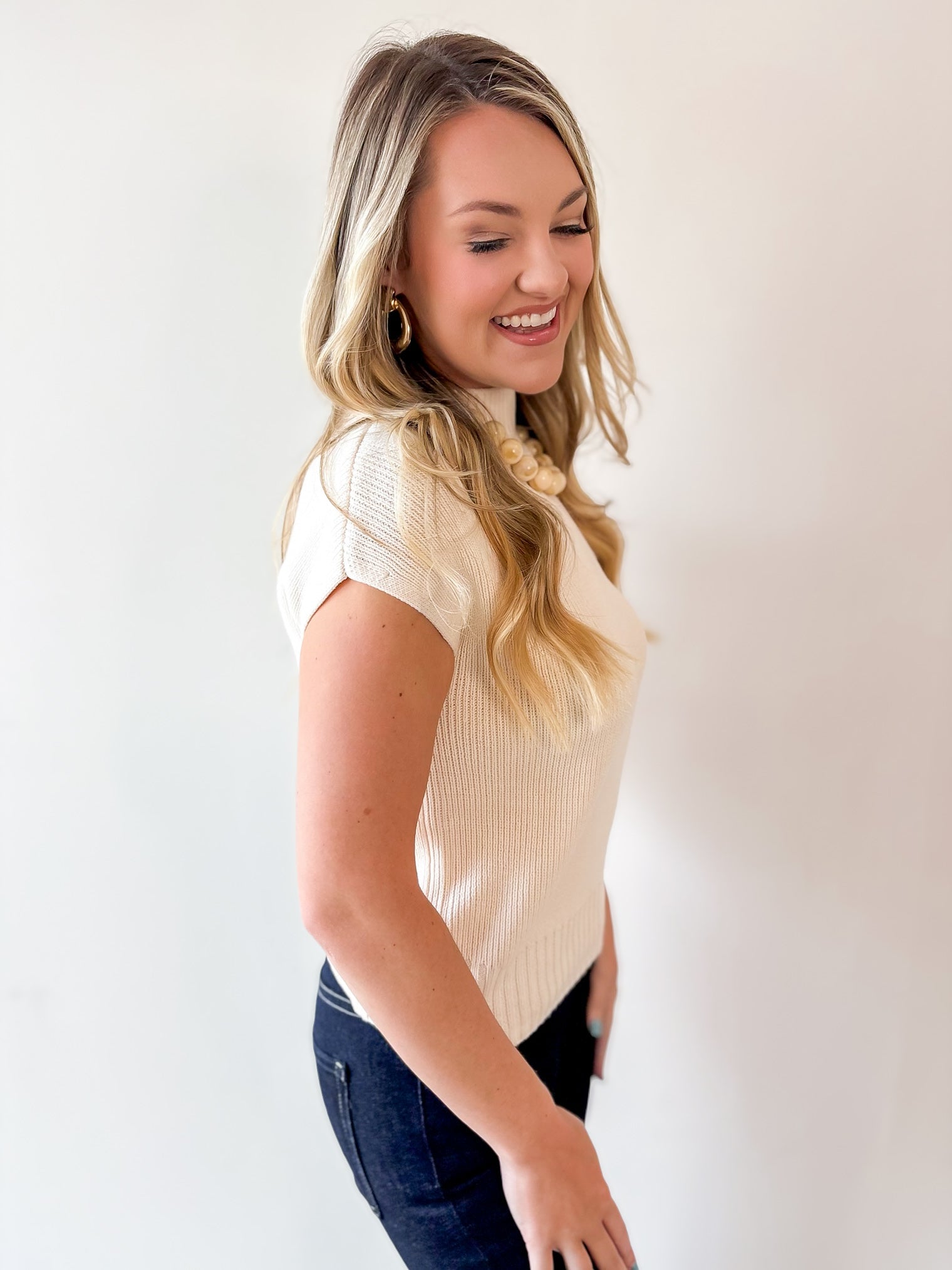 Mock Neck Extended Knit Top - Oatmeal