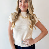 Mock Neck Extended Knit Top - Oatmeal