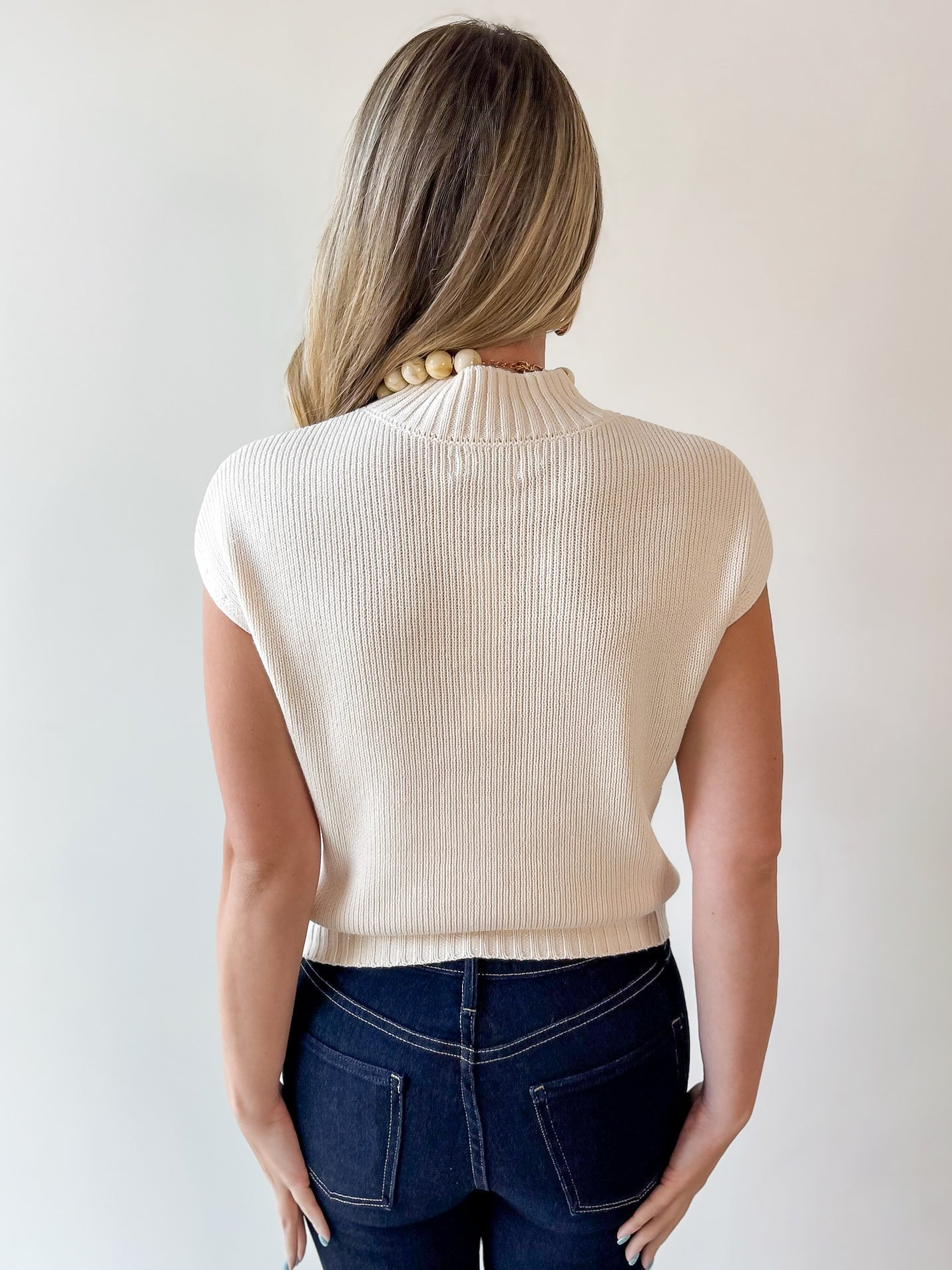 Mock Neck Extended Knit Top - Oatmeal