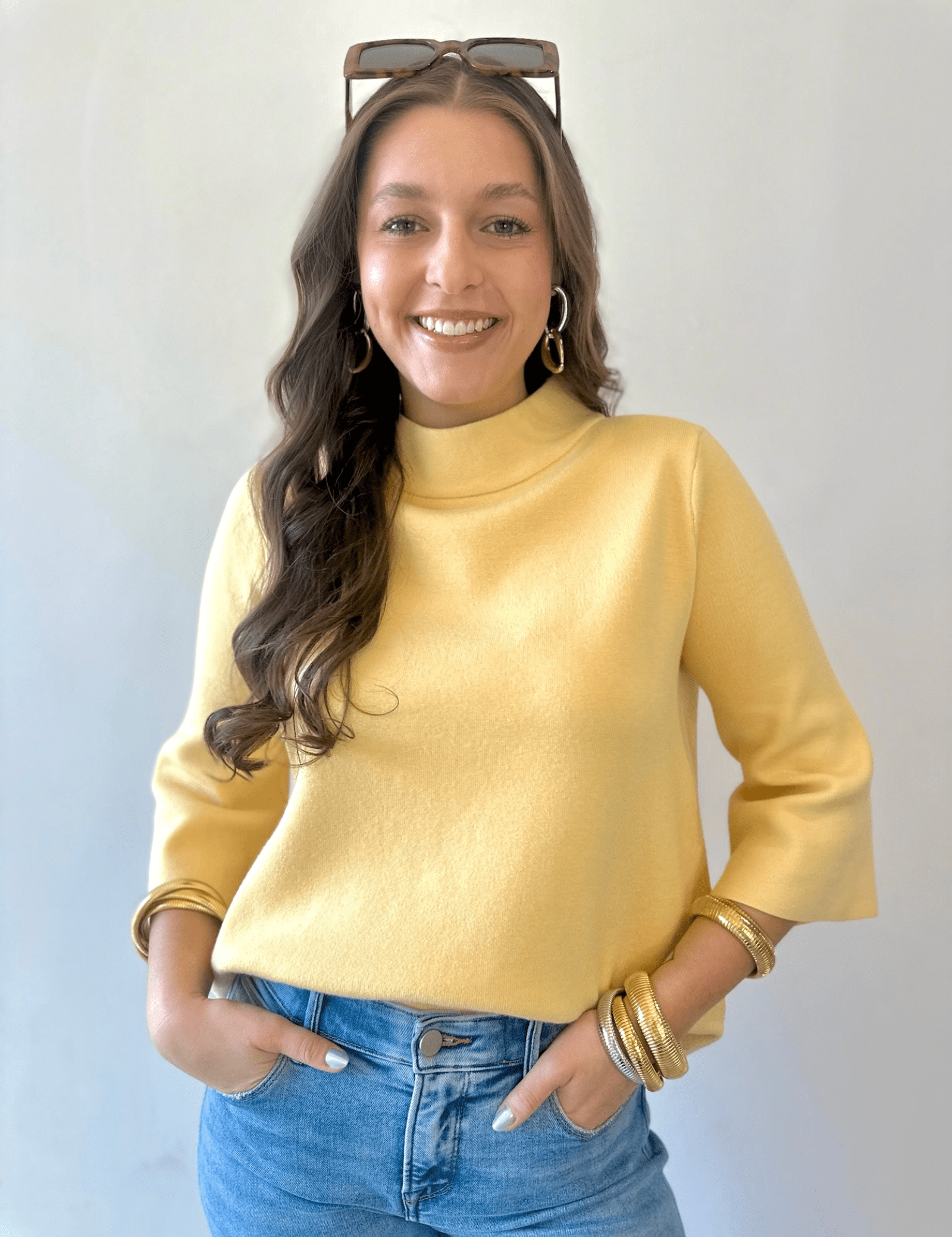 Mock Neck Pull Over Bell Sleeve Sweater