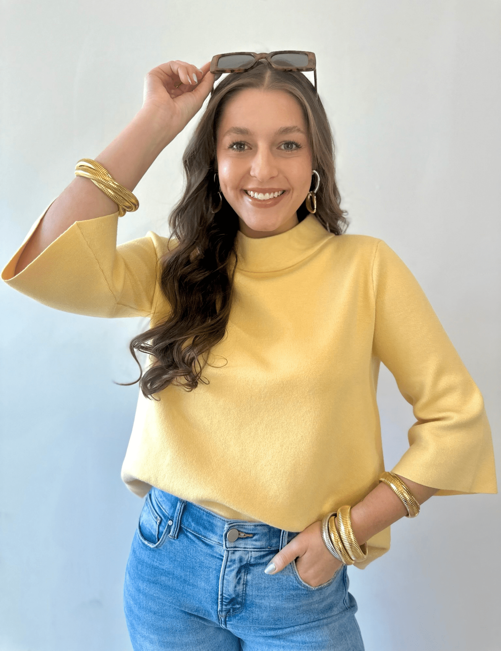 Mock Neck Pull Over Bell Sleeve Sweater