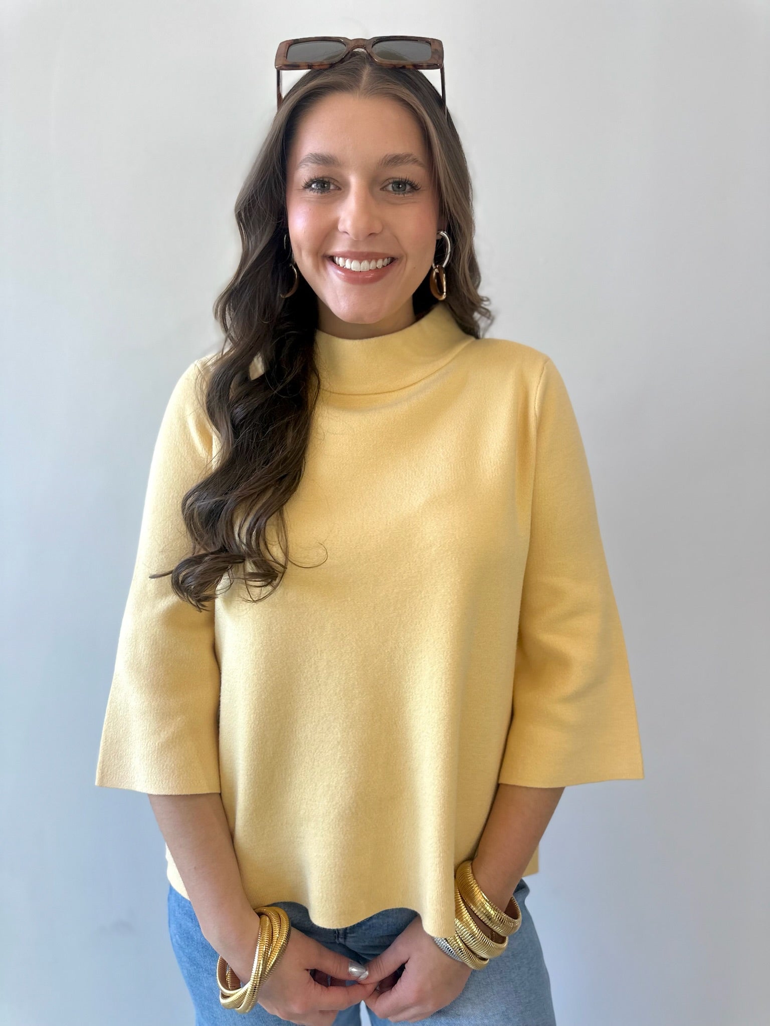 Mock Neck Pull Over Bell Sleeve Sweater