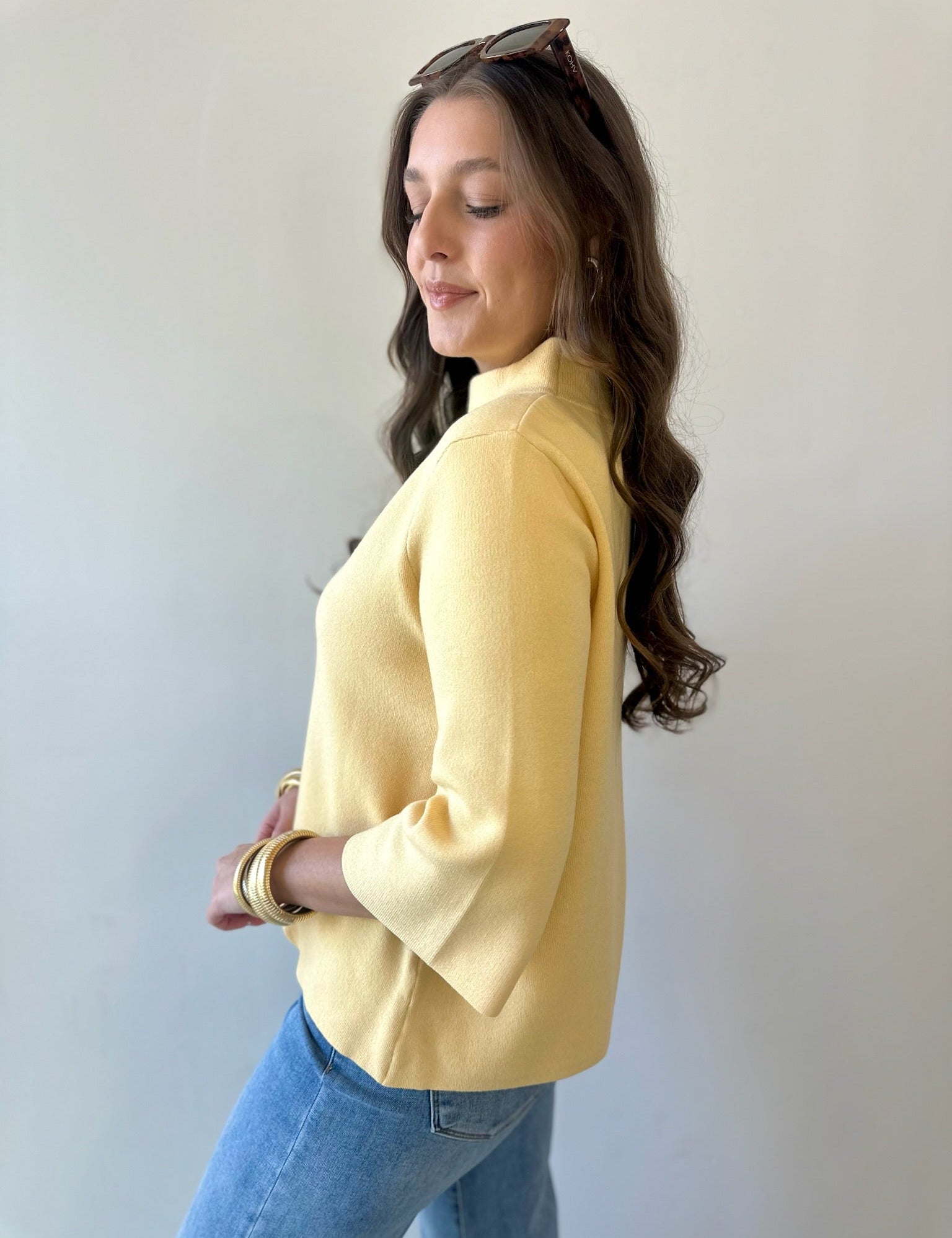 Mock Neck Pull Over Bell Sleeve Sweater