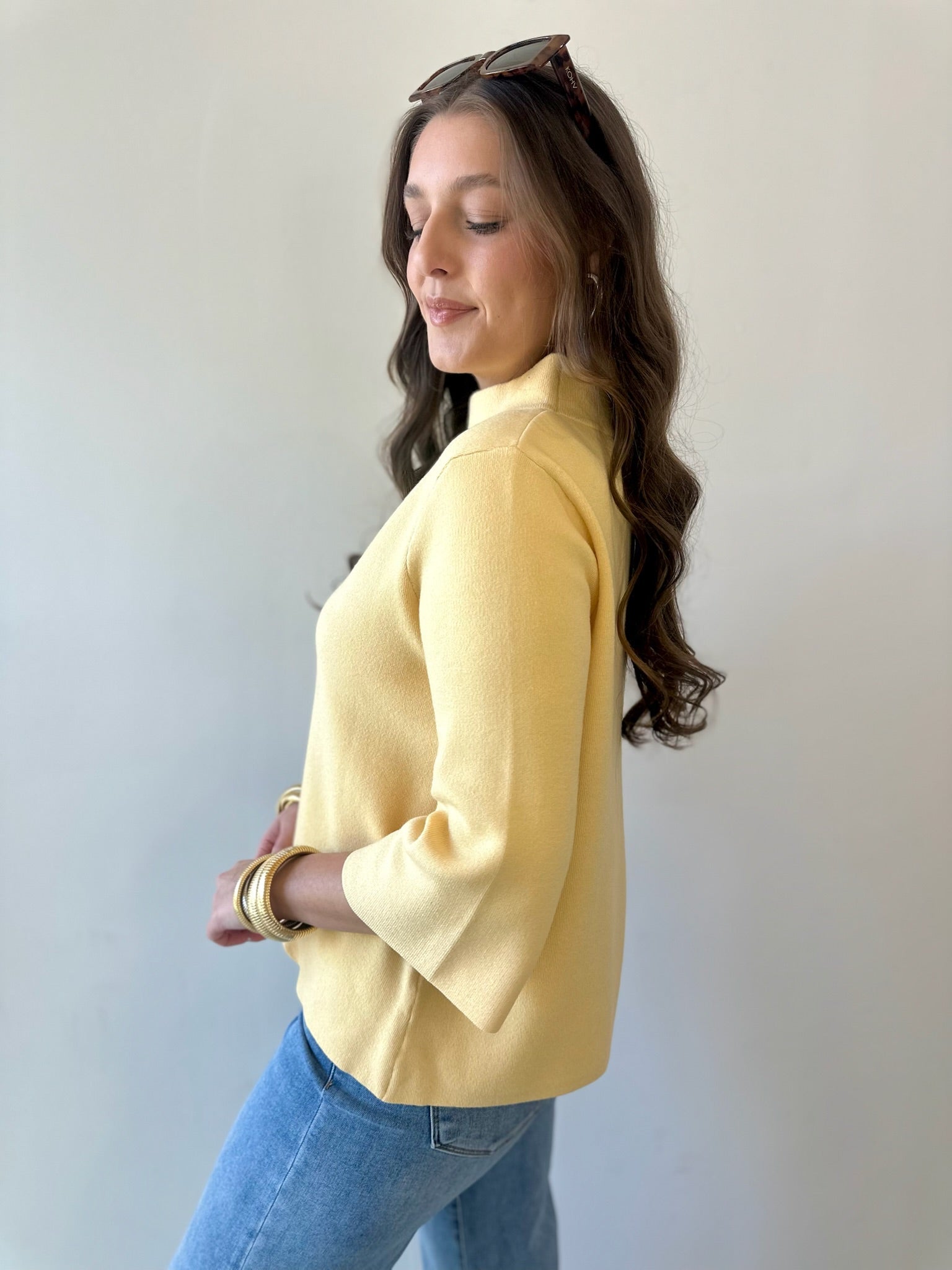 Mock Neck Pull Over Bell Sleeve Sweater