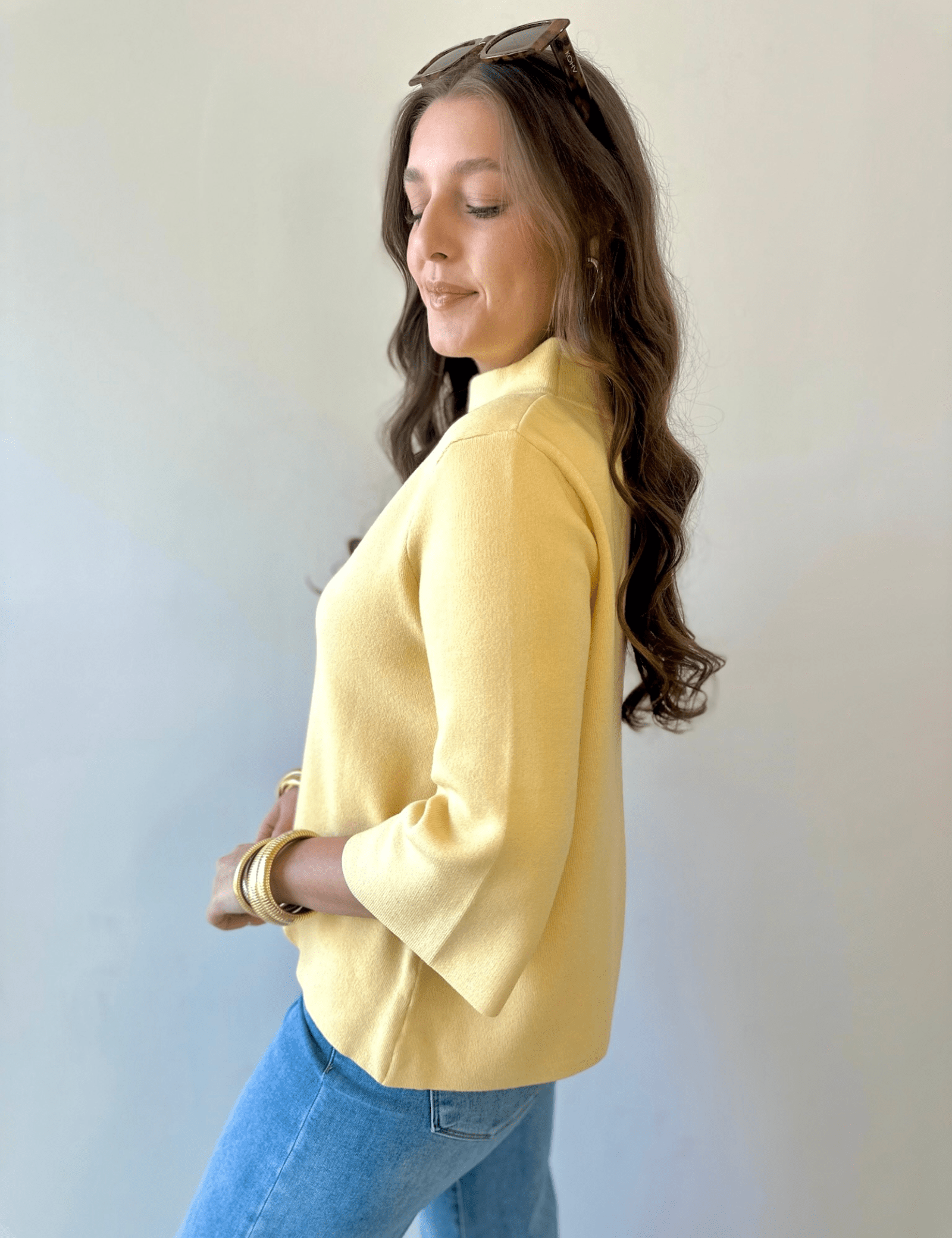 Mock Neck Pull Over Bell Sleeve Sweater