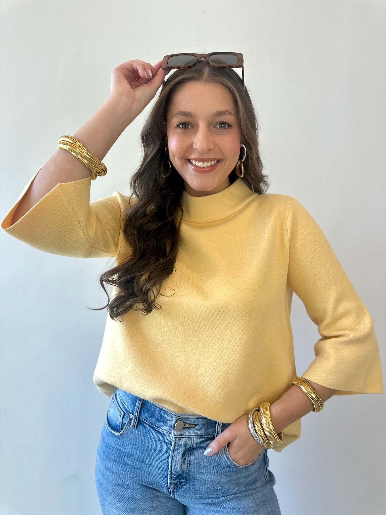 Mock Neck Pull Over Bell Sleeve Sweater