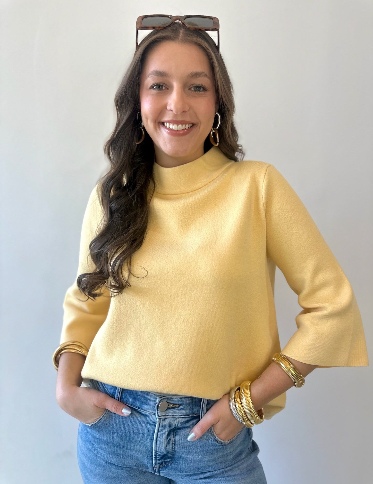 Mock Neck Pull Over Bell Sleeve Sweater