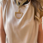 Mock Neck Shoulder Pleated Top - Beige