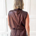 Mock Neck Sleeveless Bubble Top- Brown