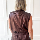 Mock Neck Sleeveless Bubble Top- Brown