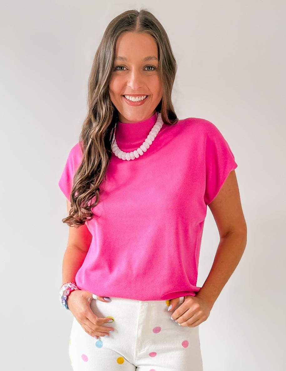 Mock Neck Sleeveless Knit Top - Pink