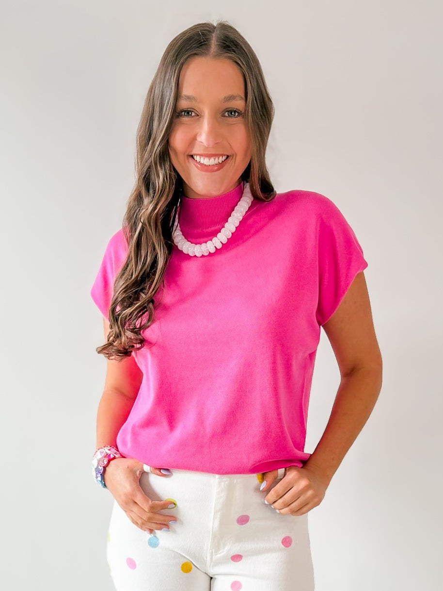 Mock Neck Sleeveless Knit Top - Pink