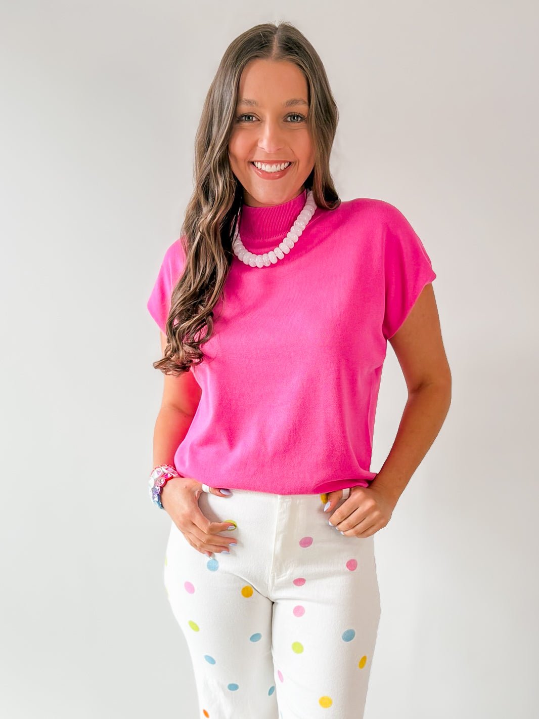 Mock Neck Sleeveless Knit Top - Pink
