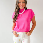 Mock Neck Sleeveless Knit Top - Pink