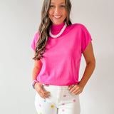 Mock Neck Sleeveless Knit Top - Pink