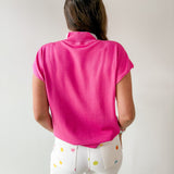 Mock Neck Sleeveless Knit Top - Pink