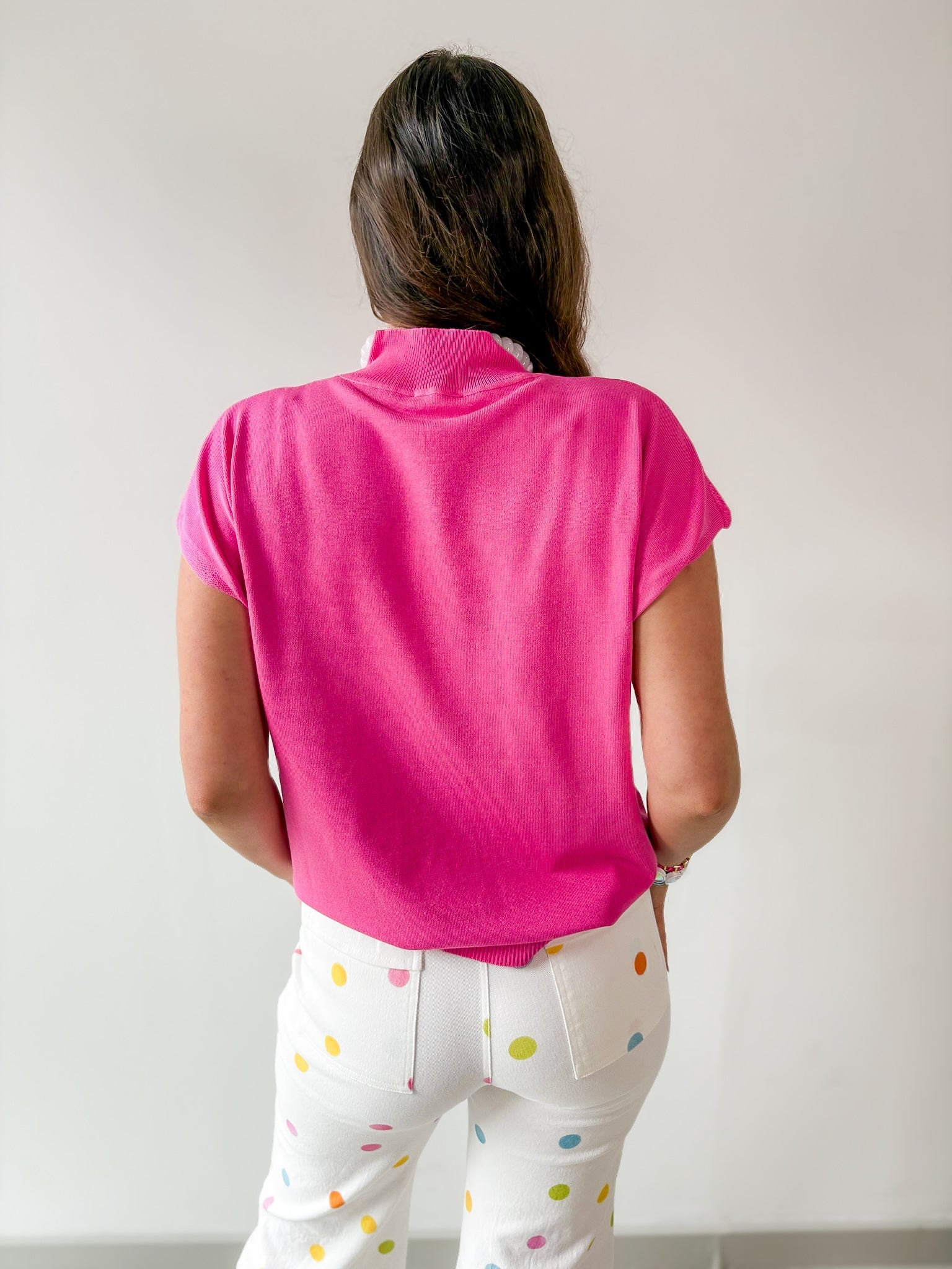Mock Neck Sleeveless Knit Top - Pink