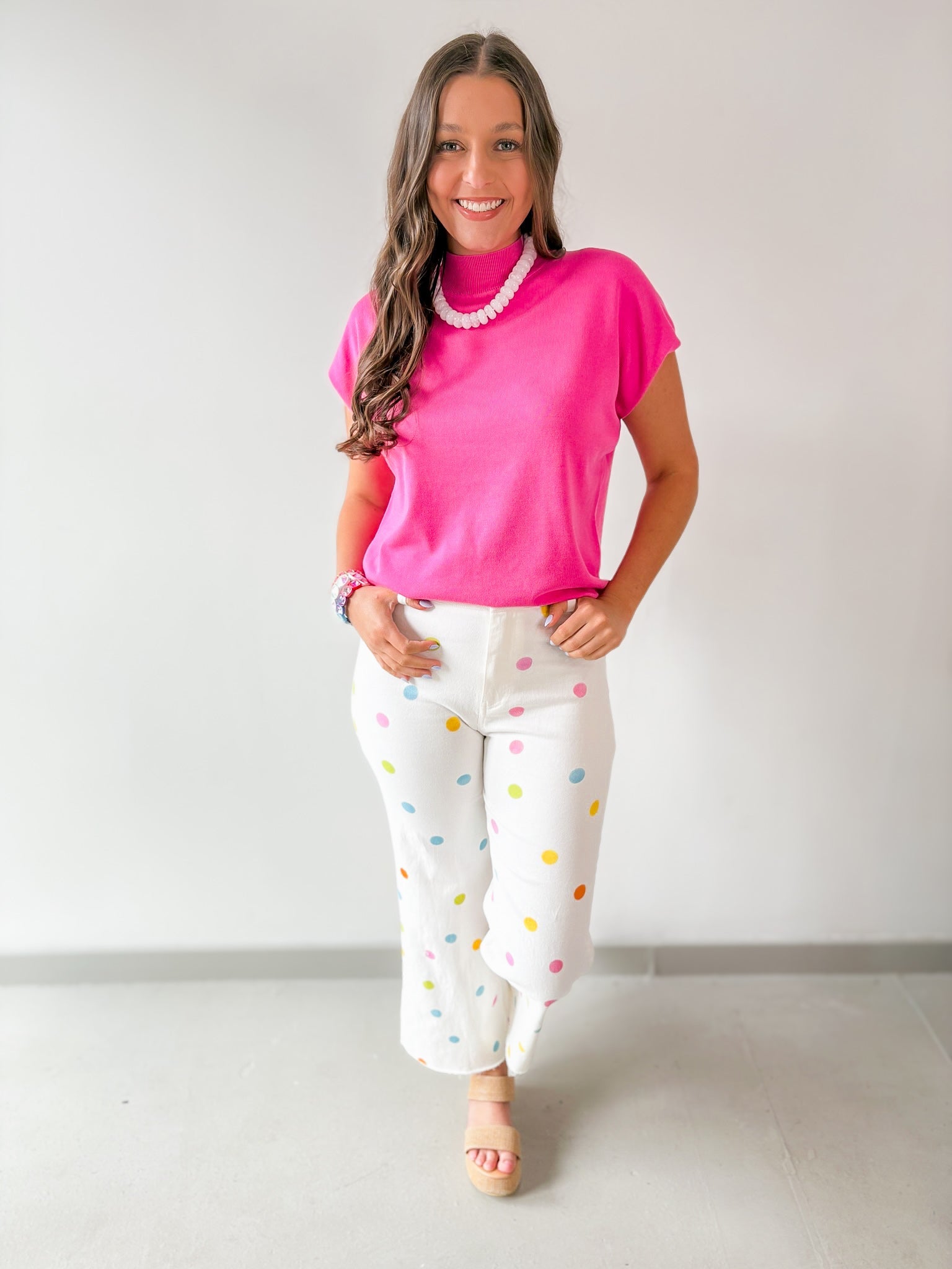 Mock Neck Sleeveless Knit Top - Pink