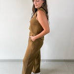 Mock Neck Sleeveless Top & Pant Set - Olive