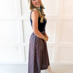 Mock Neck Striped Maxi Dress - Navy