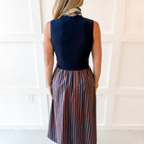 Mock Neck Striped Maxi Dress - Navy