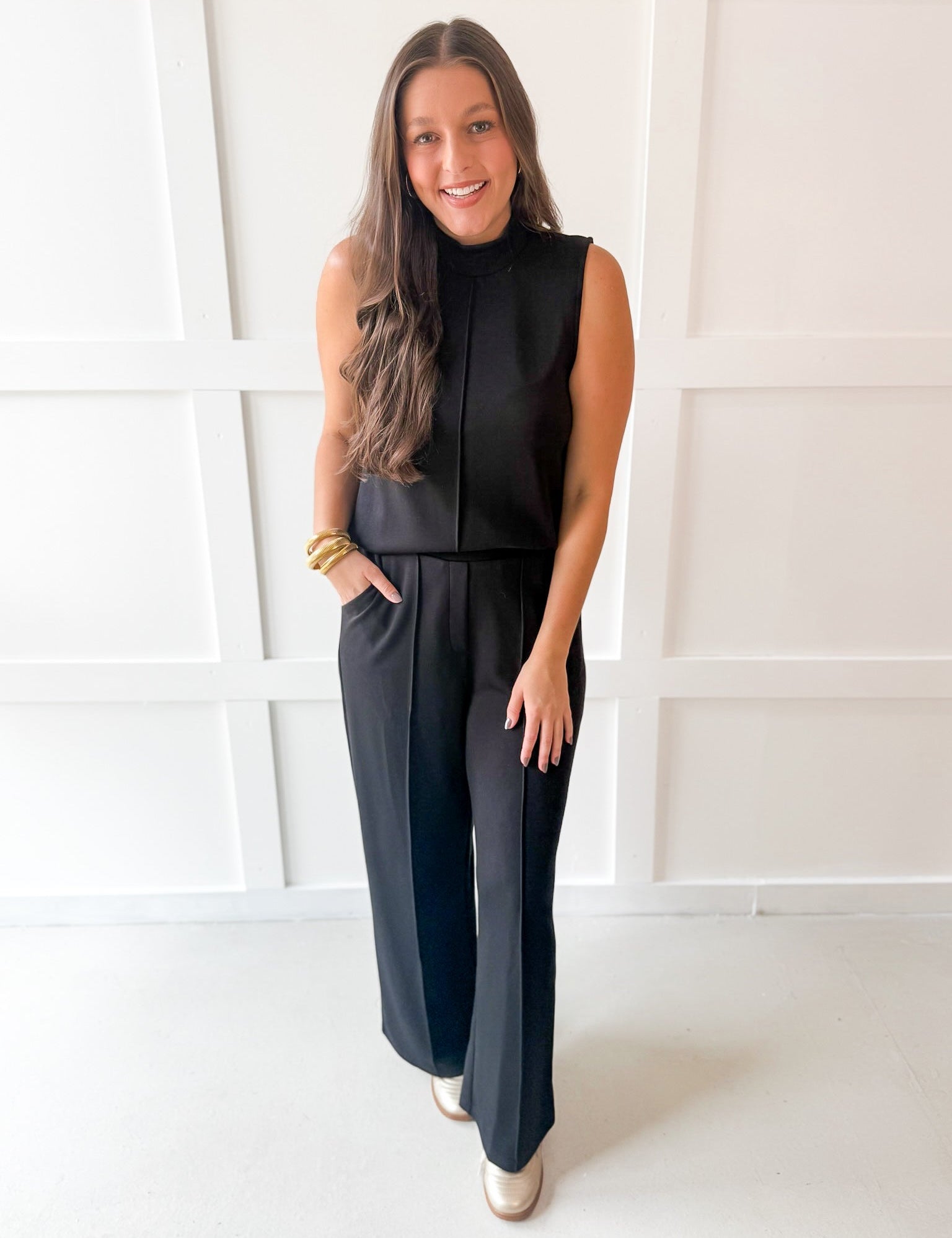 Mock neck top & Pant Set - Black