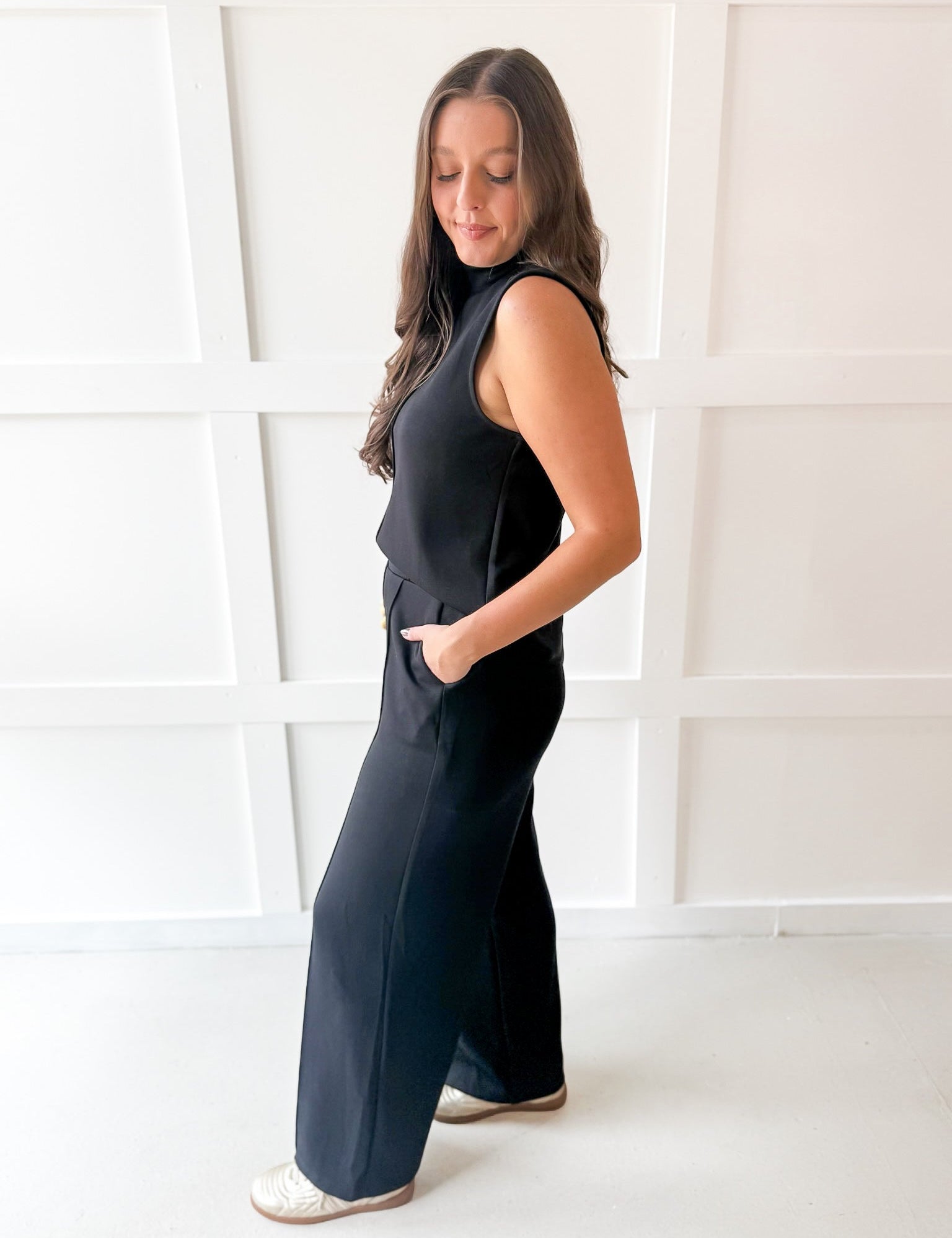 Mock neck top & Pant Set - Black