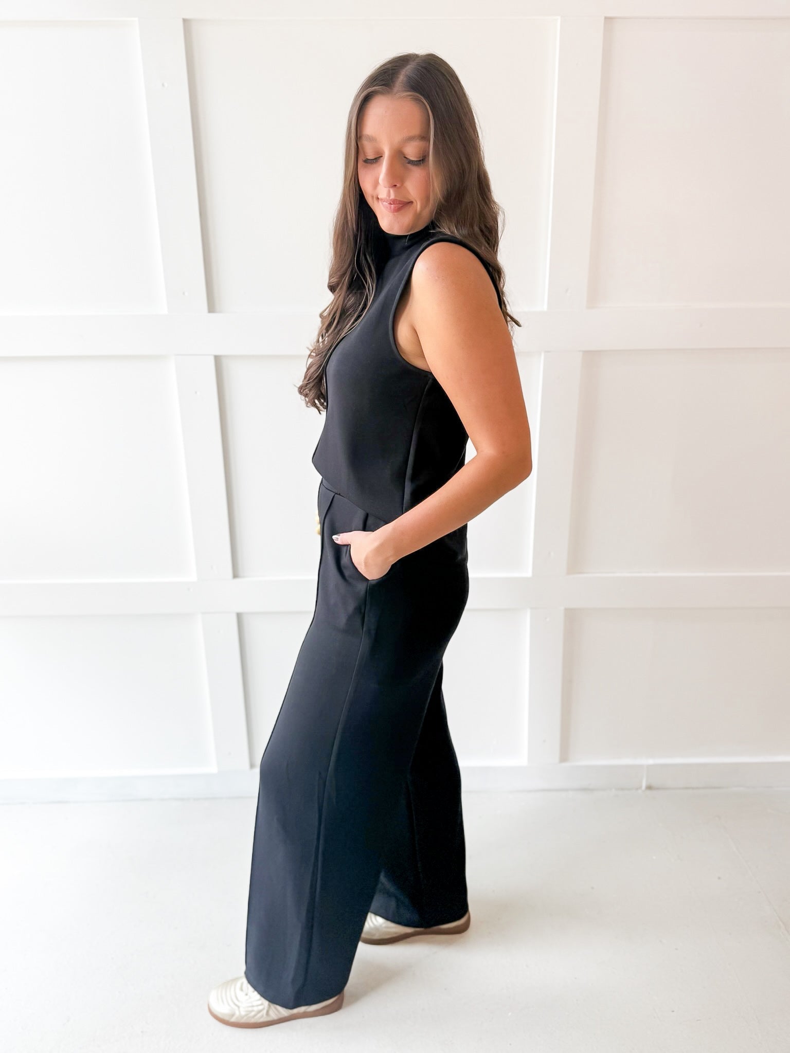 Mock neck top & Pant Set - Black