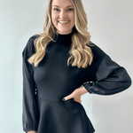 Modal Mock Neck Top with Contrast Satin