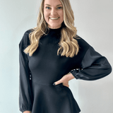 Modal Mock Neck Top with Contrast Satin