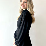 Modal Mock Neck Top with Contrast Satin