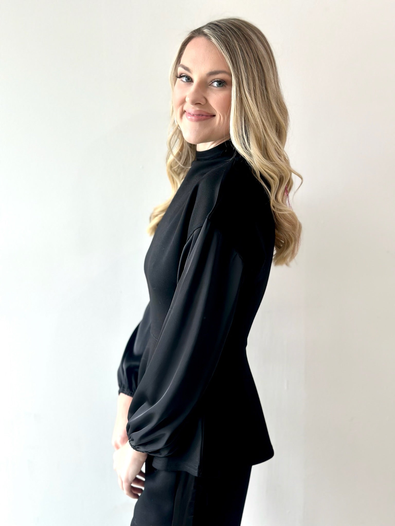 Modal Mock Neck Top with Contrast Satin