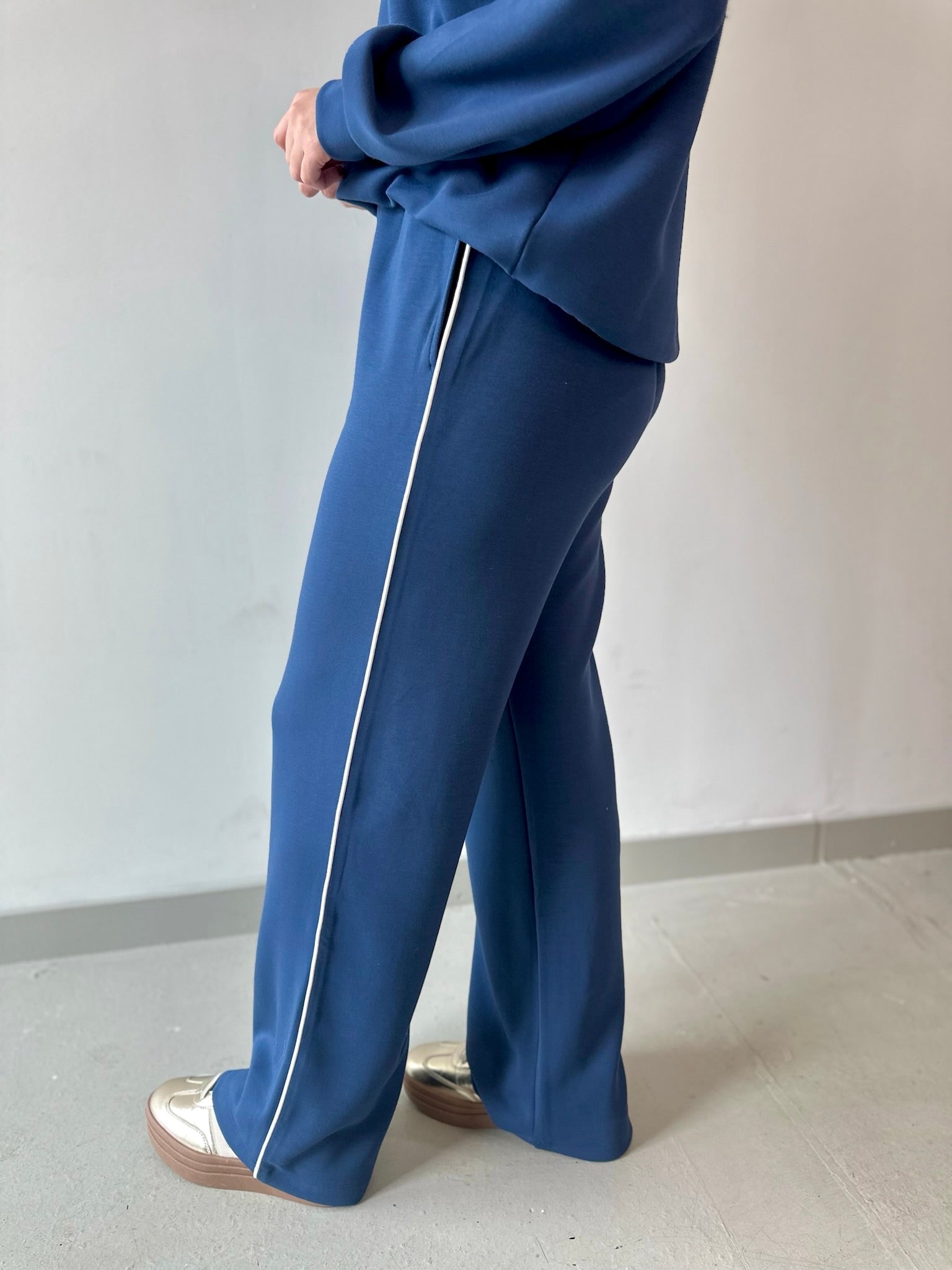 Modal Piping Top & Pant Set - Navy/Cream