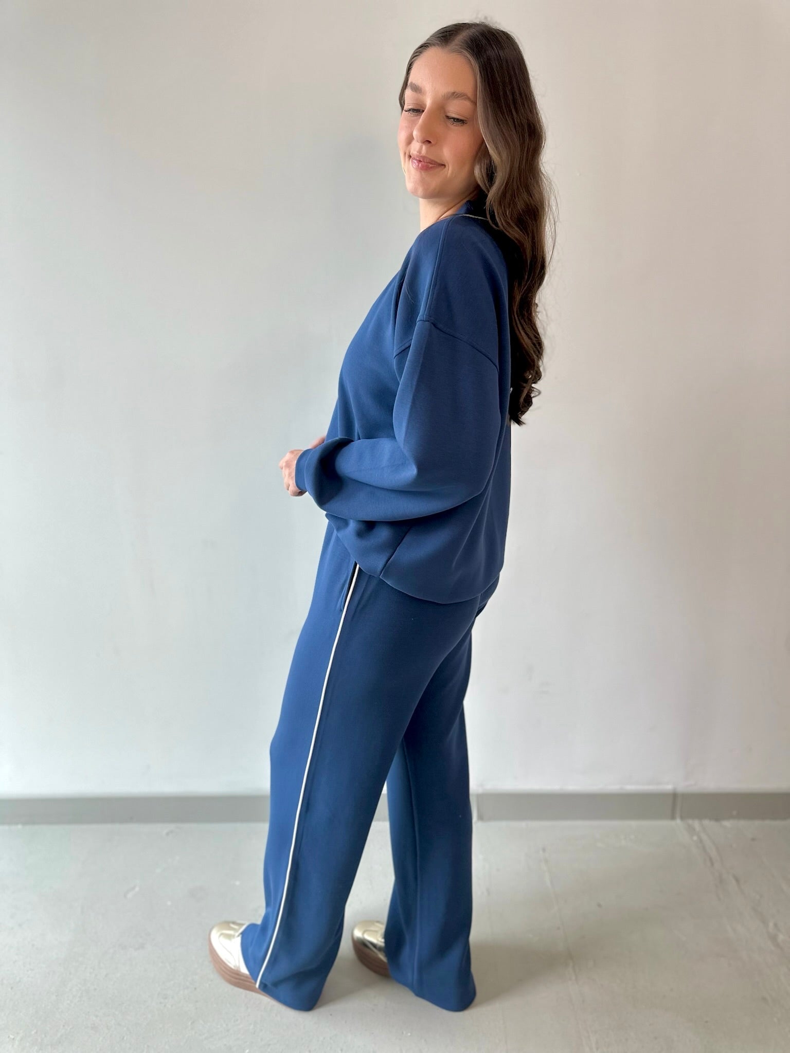 Modal Piping Top & Pant Set - Navy/Cream