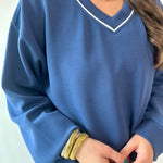 Modal Piping Top & Pant Set - Navy/Cream