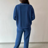 Modal Piping Top & Pant Set - Navy/Cream