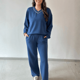 Modal Piping Top & Pant Set - Navy/Cream