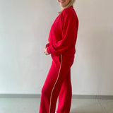 Modal Piping Top & Pant Set - Red/Cream