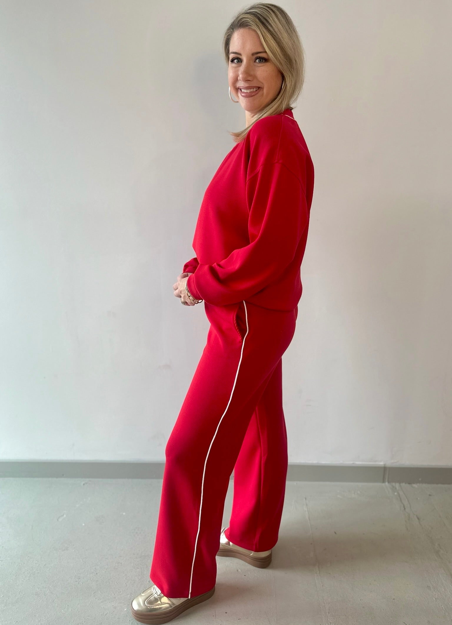 Modal Piping Top & Pant Set - Red/Cream