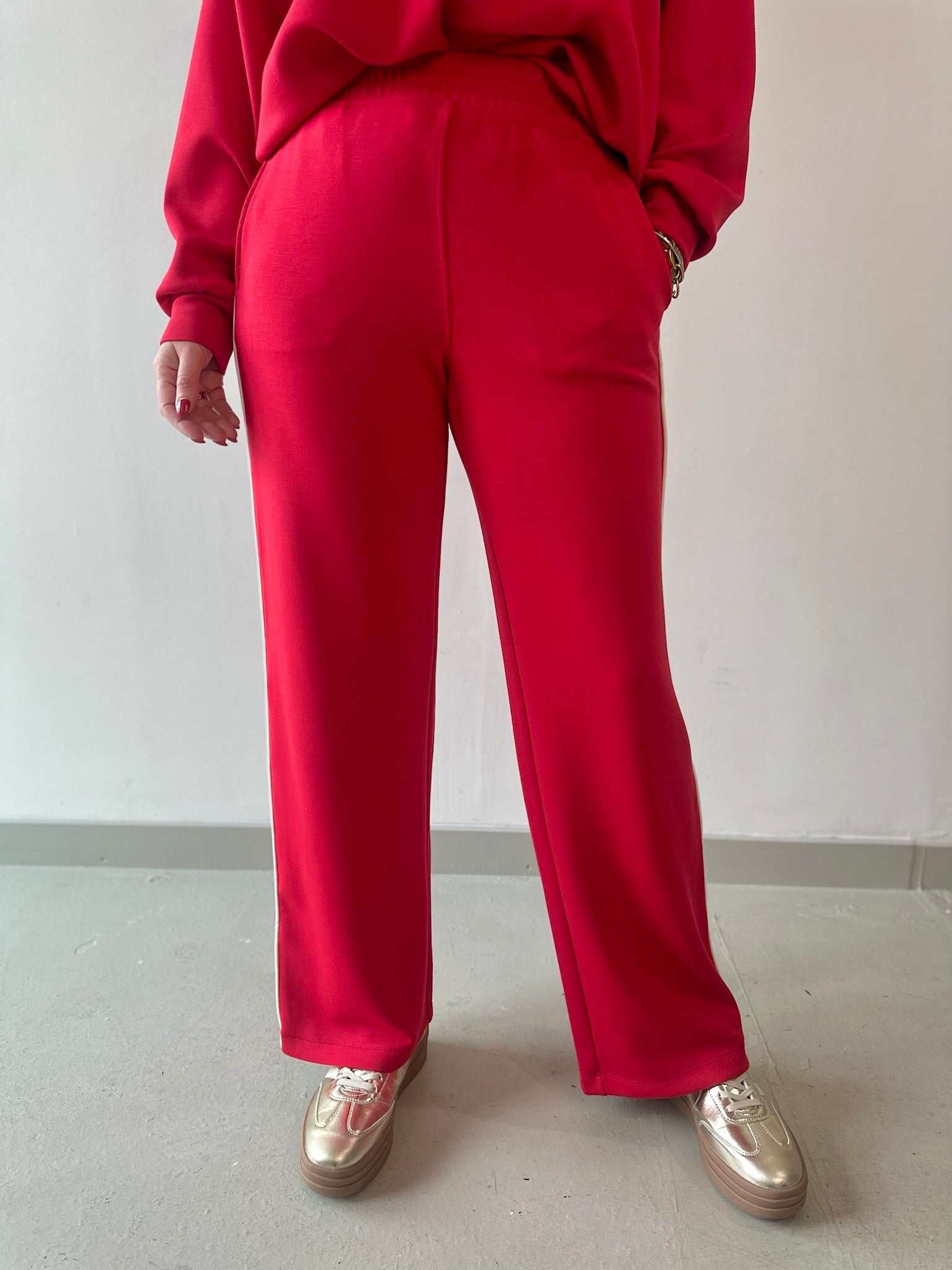 Modal Piping Top & Pant Set - Red/Cream