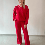 Modal Piping Top & Pant Set - Red/Cream