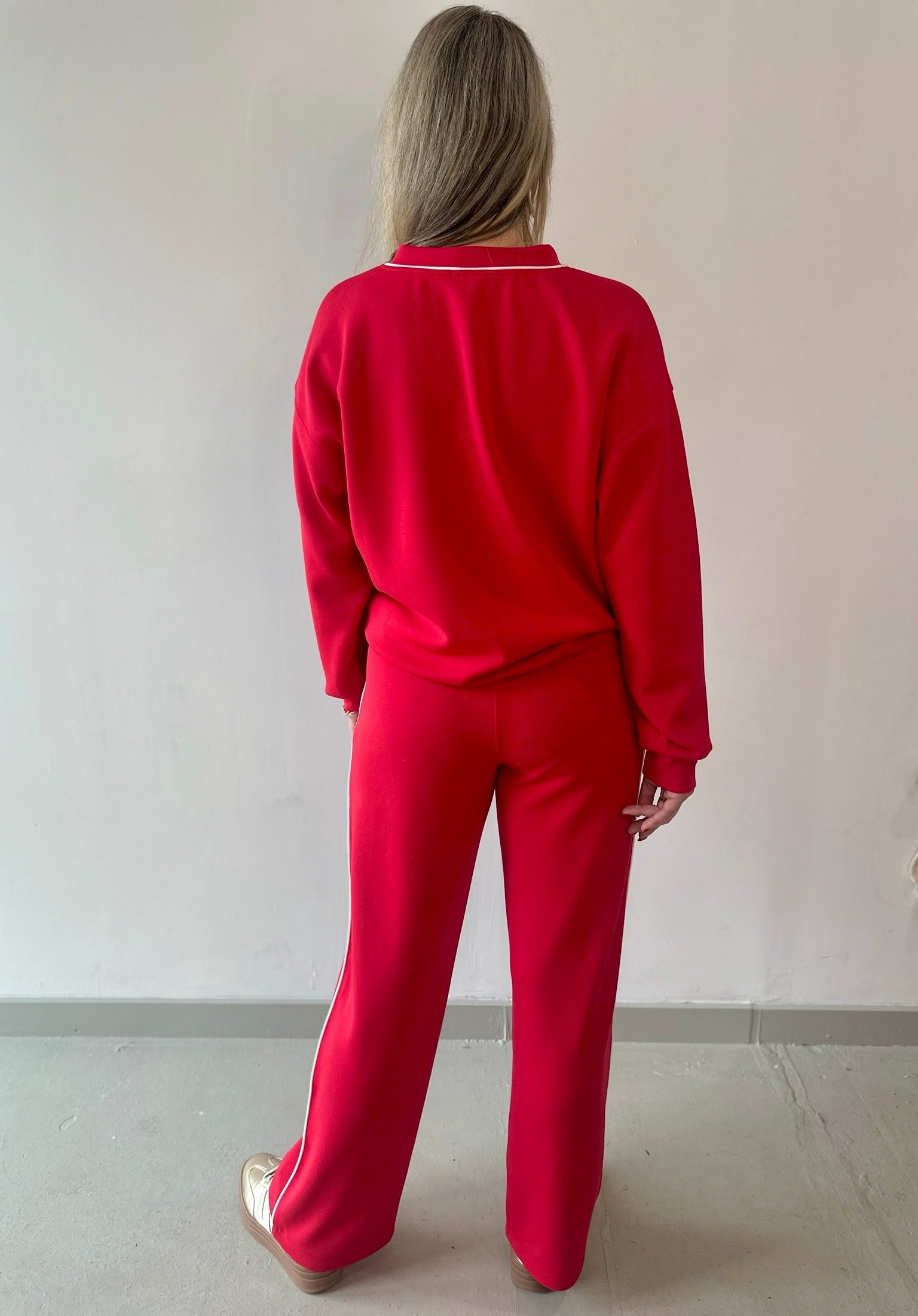 Modal Piping Top & Pant Set - Red/Cream