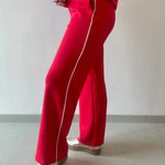 Modal Piping Top & Pant Set - Red/Cream
