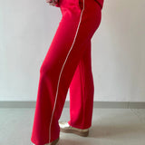 Modal Piping Top & Pant Set - Red/Cream
