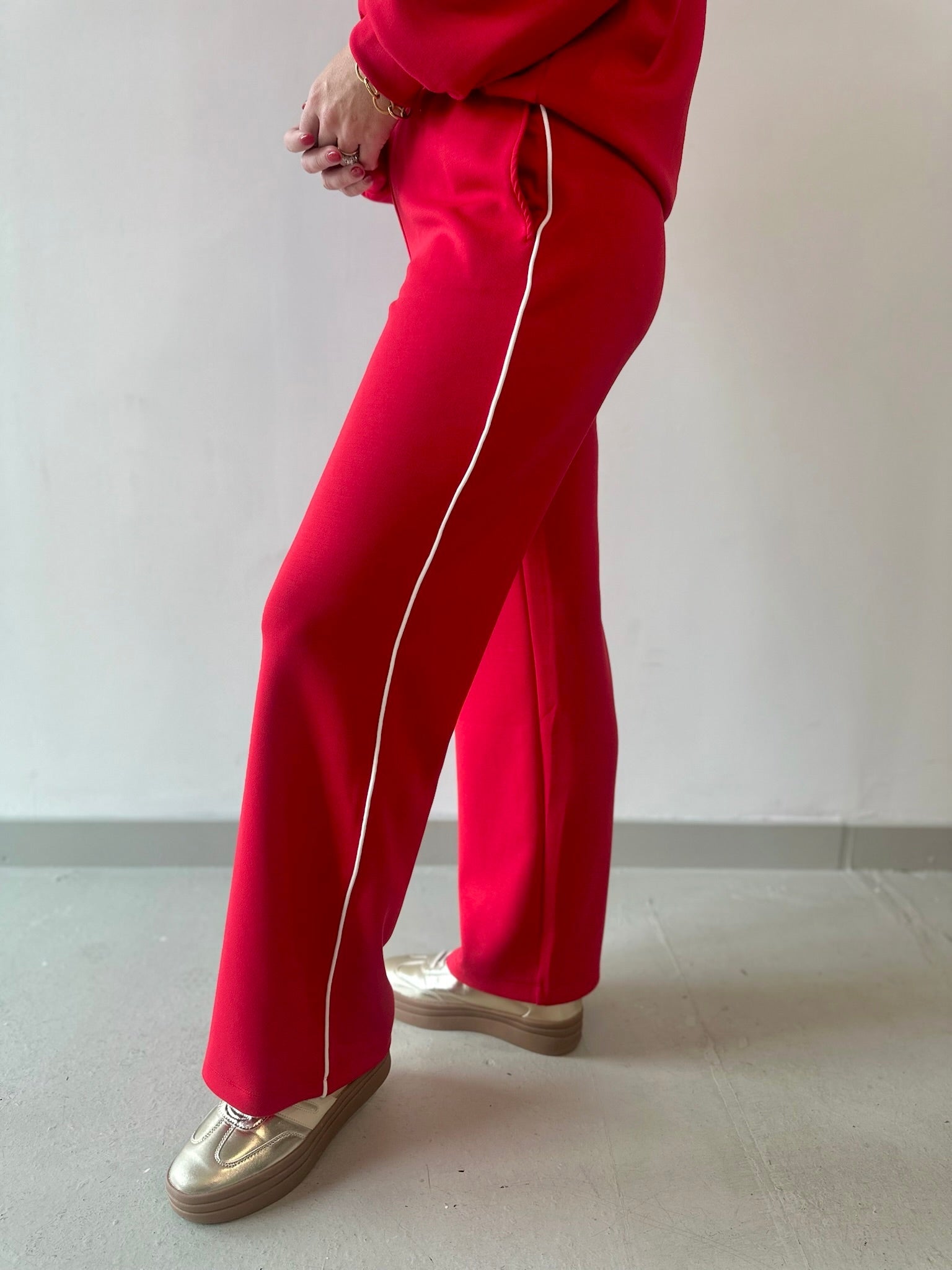 Modal Piping Top & Pant Set - Red/Cream
