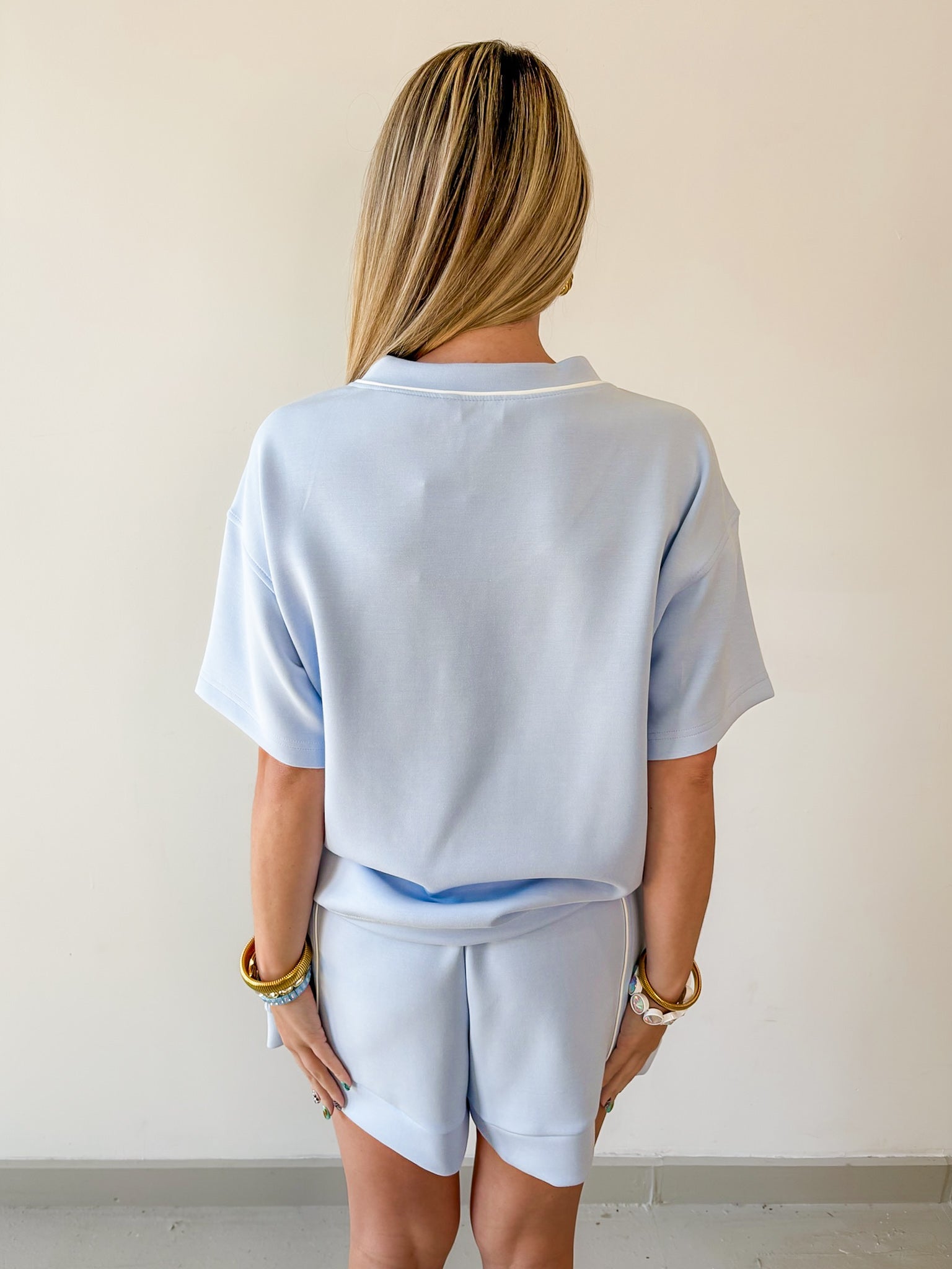 Modal Poly Piping Top & Short Set