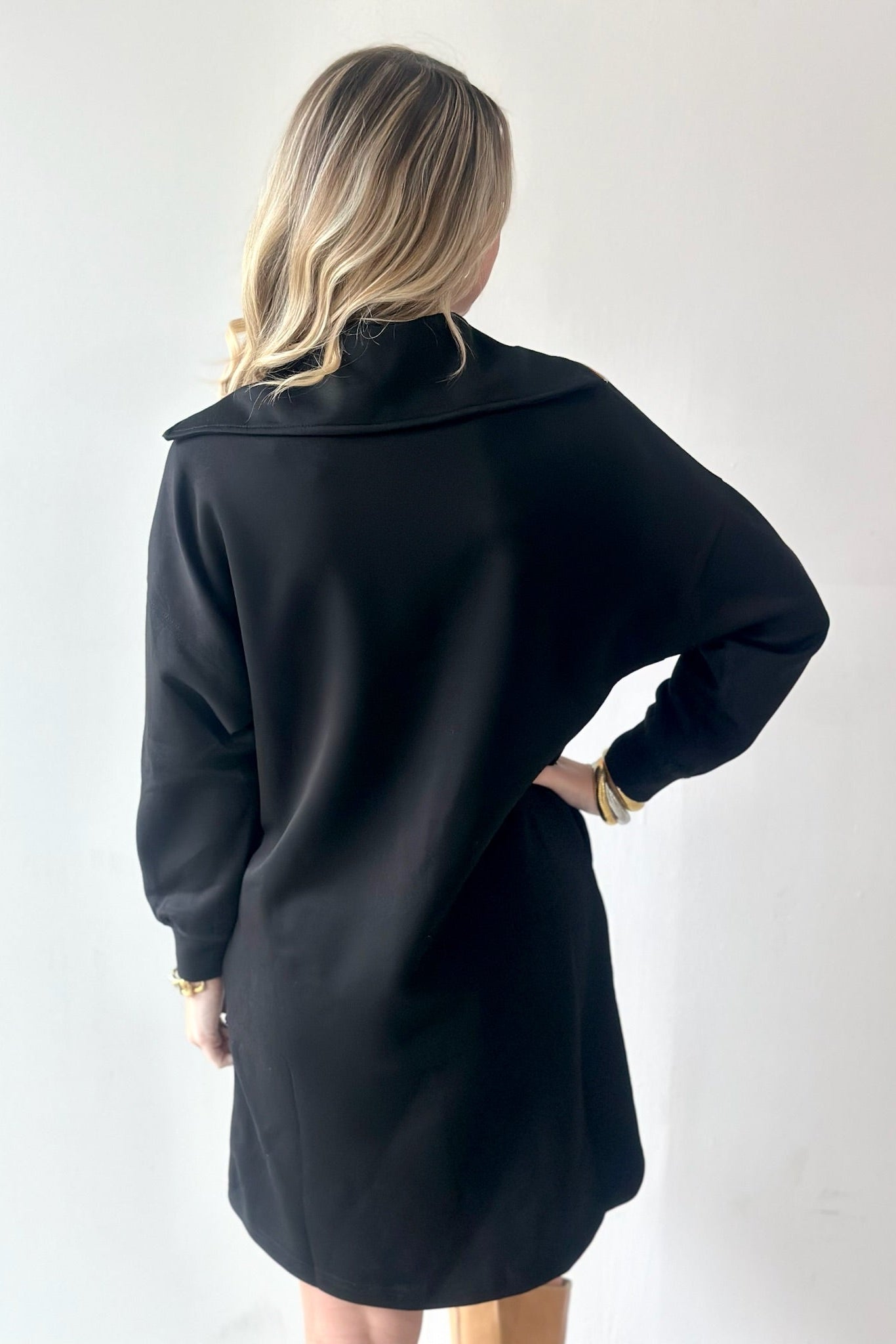 Modal Quarter Zip Dress - Black