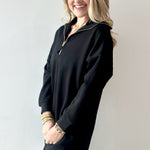 Modal Quarter Zip Dress - Black