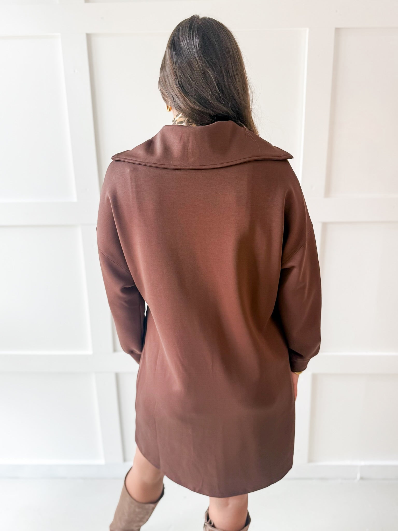 Modal Quarter Zip Dress - Cocoa