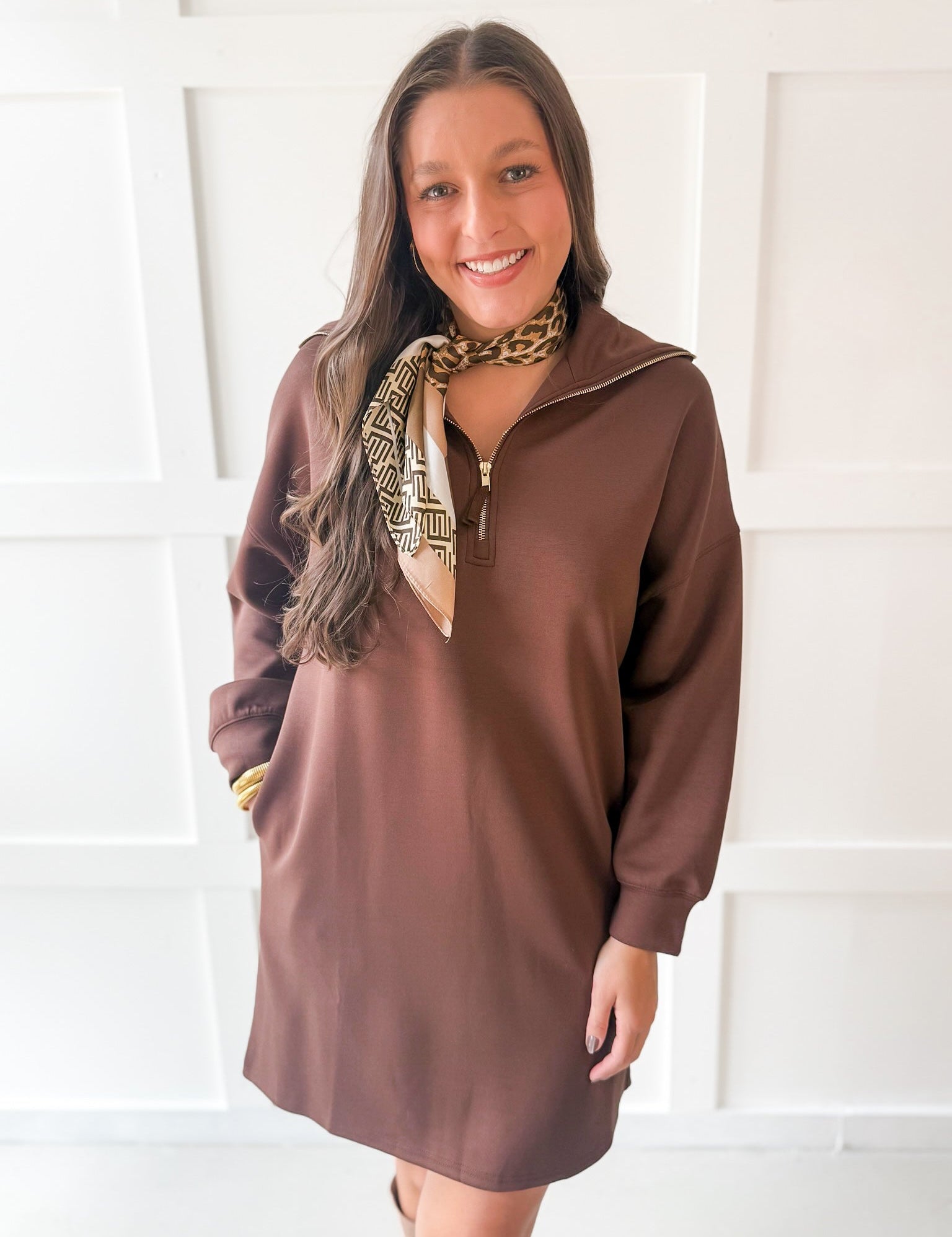 Modal Quarter Zip Dress - Cocoa